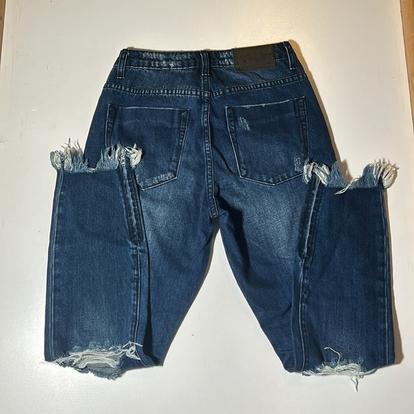 One X One Teaspoon High Waisted Fringe Blue Denim Skinny Jeans Sz 26 F - Picture 2 of 3
